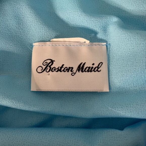 Vtg 80s Blue Midi Dress S-M Blouson White Lace 70s Mother of Bride Boston Maid - Picture 10 of 12